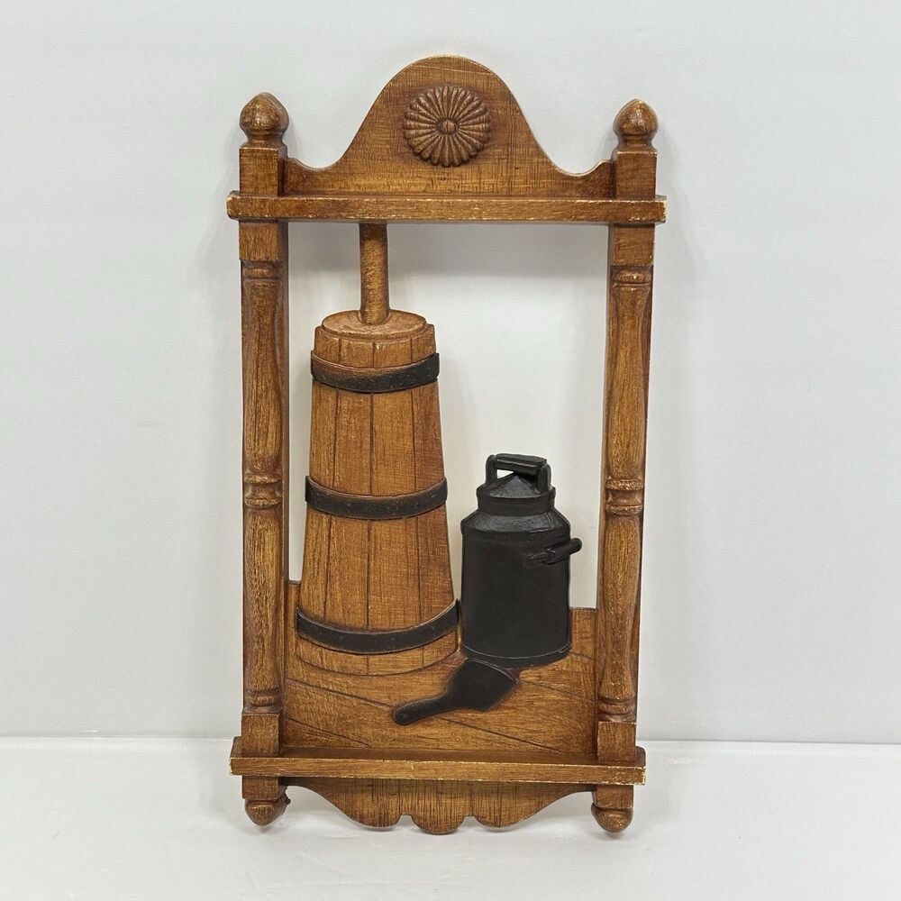 Rustic Homco Wall Decor Butter Churn Cottagecore Faux Wood 12" x 6.5" Kitchen